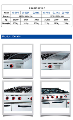 Efficiency Commercial Kitchen Gas Range Cooker 6 Burner Heavy Duty Restaurant Equipment NG/LPG