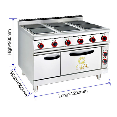 Commercial Electric Restaurant Cooking Equipment 29KW Stainless Steel Range GL-TT-6