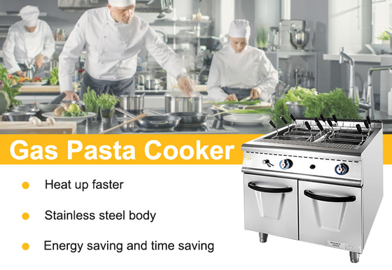 Big Tank Capacity Fast Food Kitchen Equipment for Gas Consumption LPG/NG 1.58/2.28KgGasPastaCookerWithCabinet/h