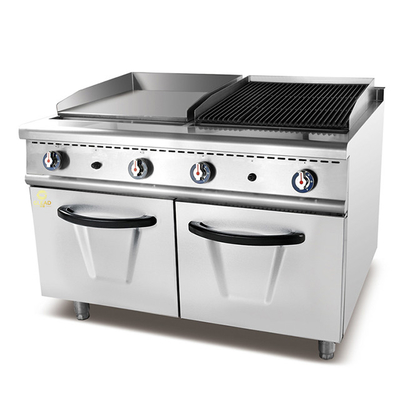 GL-RG RH Gas Restaurant Cooking Equipment for Large-Scale Food Preparation Gas Griddle +Lava rock Grill With Cabinet