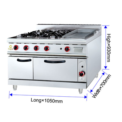 Power Gas Range GH-999A 27Kw Commercial Cooking Equipment With Rock Grill And Oven 205kg Weight