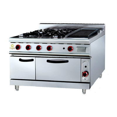Power Gas Range GH-999A 27Kw Commercial Cooking Equipment With Rock Grill And Oven 205kg Weight