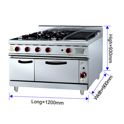 Power Gas Range GH-999A 27Kw Commercial Cooking Equipment With Rock Grill And Oven 205kg Weight