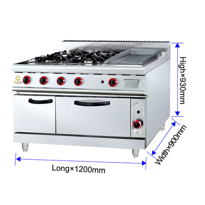 Power Gas Range GH-999A 27Kw Commercial Cooking Equipment With Rock Grill And Oven 205kg Weight