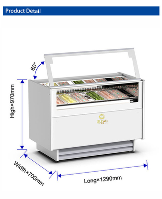 1050W Ventilated Gelato Ice Cream Showcase Refrigeration Unit with 6 Italian Pans