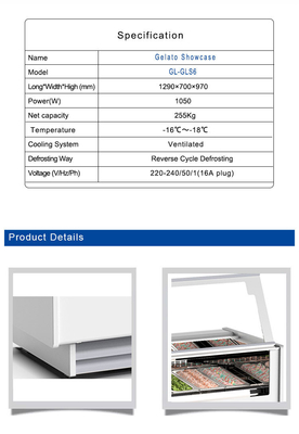 1050W Ventilated Gelato Ice Cream Showcase Refrigeration Unit with 6 Italian Pans