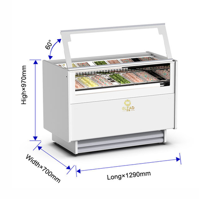 1050W Ventilated Gelato Ice Cream Showcase Refrigeration Unit with 6 Italian Pans