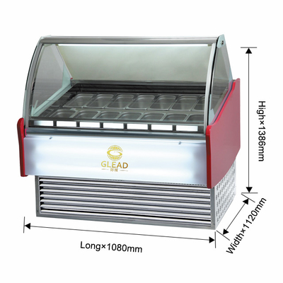 Commercial Ice Cream Showcase Refrigeration Unit 220-240V 2N-50HZ 1/4*6PAN PCS Air Cooling 2200W Power