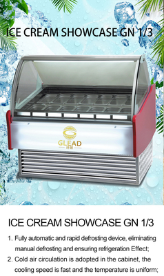 Commercial Ice Cream Showcase Refrigeration Unit 220-240V 2N-50HZ 1/4*6PAN PCS Air Cooling 2200W Power