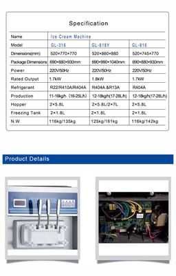 200-300 CUPS/hr Ice Cream Production Machine with 2 Hoppers And 1.7kW Output