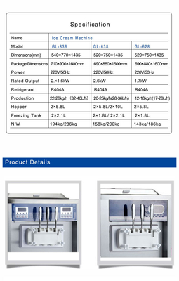 Efficiency 240V Soft Ice Cream Machine With 2 Hoppers And 2 Tanks