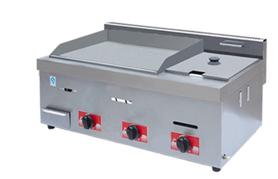 Gas Restaurant Griddle Stainless Steel Silver Cooking Equipment With 0.C - 100.C Temperature Range
