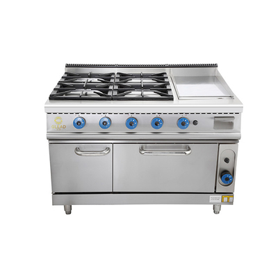 Professional Commercial Gas Range Stove With Oven SS304 Construction LPG / Natural Gas Operated
