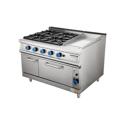 Commercial Stainless Steel Gas Stove With 4 Ranges And Oven LPG/Natural Gas 150KG Weight