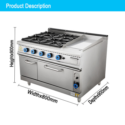 Commercial Stainless Steel Gas Stove With 4 Ranges And Oven LPG/Natural Gas 150KG Weight