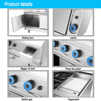 Commercial Stainless Steel Gas Stove With 4 Ranges And Oven LPG/Natural Gas 150KG Weight