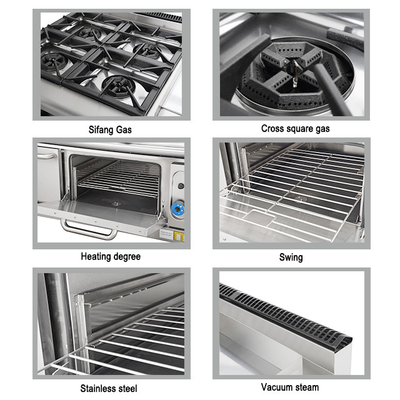 Commercial Stainless Steel Gas Stove With 4 Ranges And Oven LPG/Natural Gas 150KG Weight