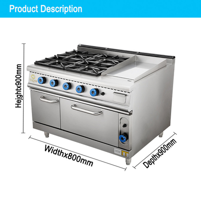 Stainless Steel Gas 4 Range Stove With Oven Commercial Hotel Equipment LPG/Natural Gas 150KG N.W.