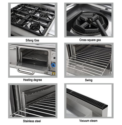 Stainless Steel Gas 4 Range Stove With Oven Commercial Hotel Equipment LPG/Natural Gas 150KG N.W.