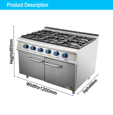 Commercial Gas Range Stove Oven 6-Burner Cooker with Powerful Oven for Professional Kitchens