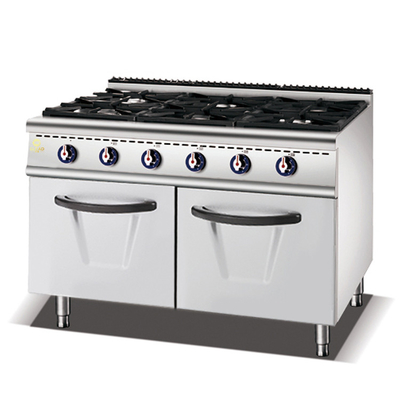 SS304 Gas 6 Range Stove With Oven LPG/Natural Gas 150KG Hotel Equipment