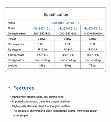 Commercial Refrigerator Static Cooling Bar Hotel Equipment 340W
