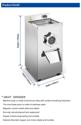 Stainless Steel Meat Grinder 2200W Powerful Commercial Hotel Equipment With 320kg/h Capacity Stable Copper