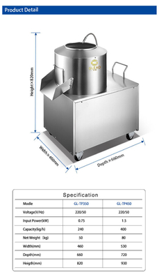 Stainless Steel Potato Machine 1.5kw 150min/r Rotating Speed 400KG/H Capacity