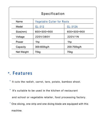 Stainless Steel 1000KG/H Capacity Vegetable Cutter With Safe Sanitary Design