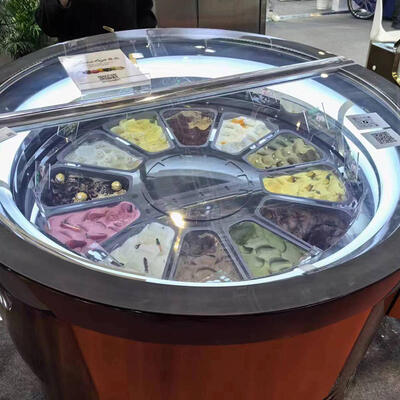 Commercial Rotary Color Gelato Display Freezer Round Ice Cream Dipping Cabinet Ice Cream Showcase