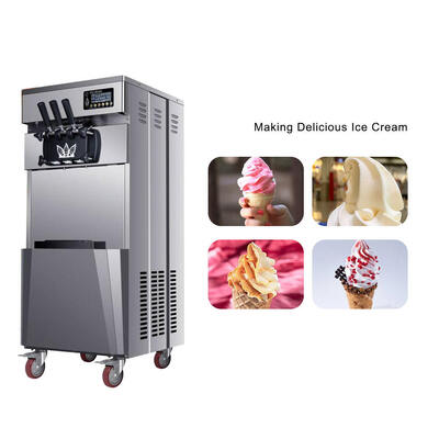 Commercial Vertical Soft Ice Cream Maker 3 Flavors Soft Serve Machine Frozen Yogurt Making Machine for Cafe Restaurant