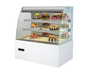 Curved Horizontal Glass Cake Display Case Dessert Refrigerators For Supermarket