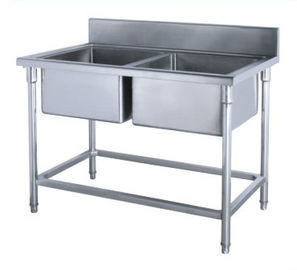 Commercial Kirchen Stainless Steel Inlet And Outlet Bench With Double Sink Bowl Assembling Sink Table