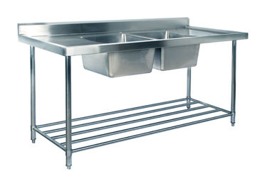 Commercial Kirchen Stainless Steel Inlet And Outlet Bench With Double Sink Bowl Assembling Sink Table